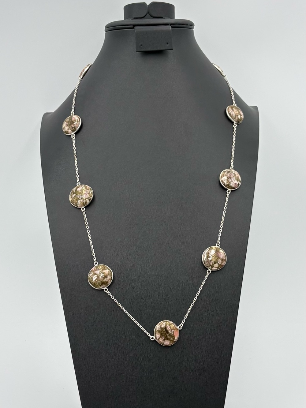 Sterling Silver 32” Gemstone Station Necklace